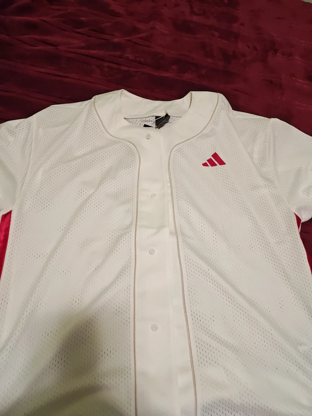 Adidas Men’s White Mesh Baseball Jersey with Red Logo